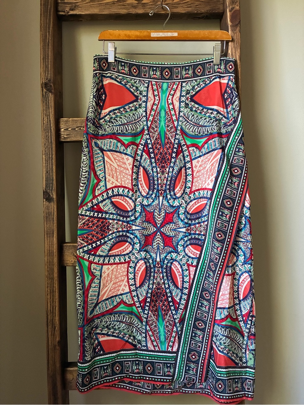 Maeve Anthropologie Silk Maxi Skirt Boho Print Size 8